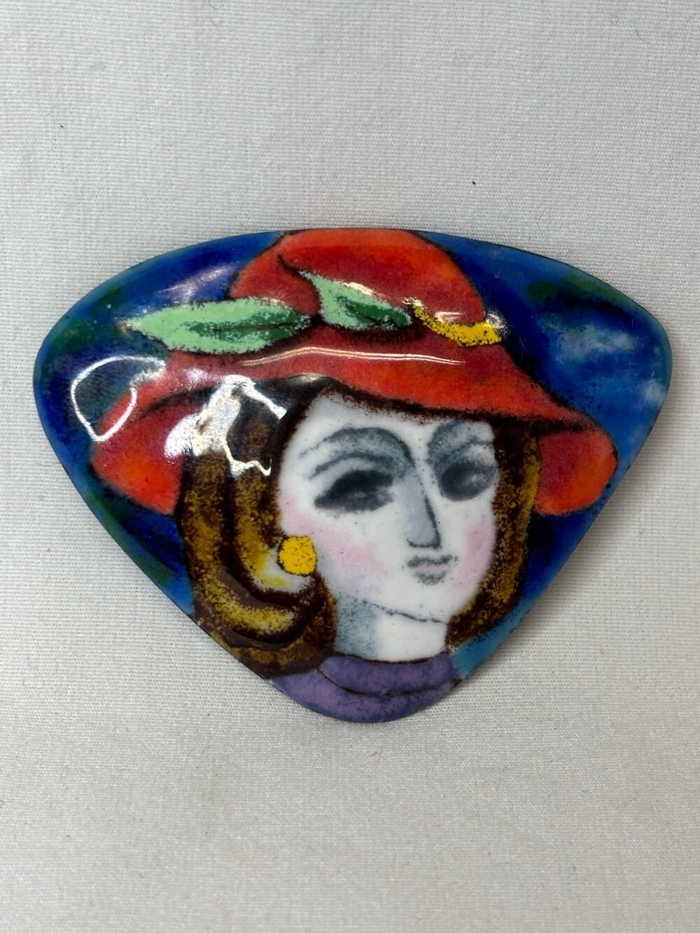 Triangular Hand-Painted Enamel Brooch #6198
